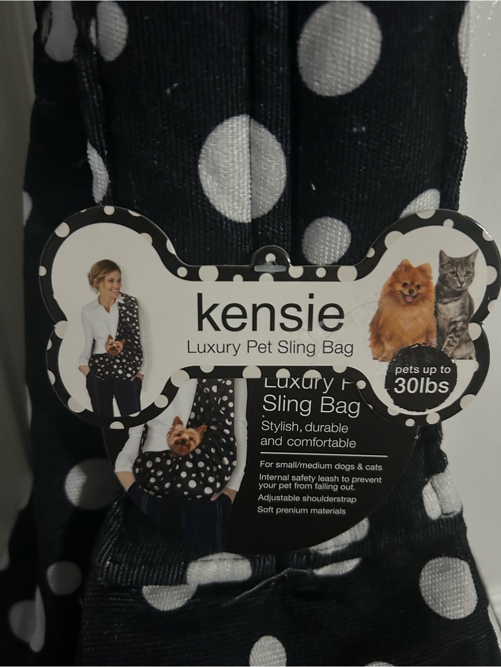 Kensie Black & White Polka Dot Luxury Pet Sling